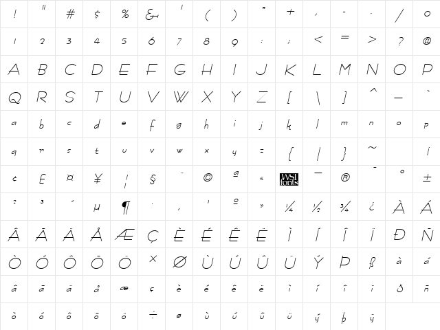 FastracFashion Italic Character Map