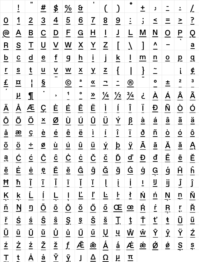 Favorit Lining Std Med Regular Character Map