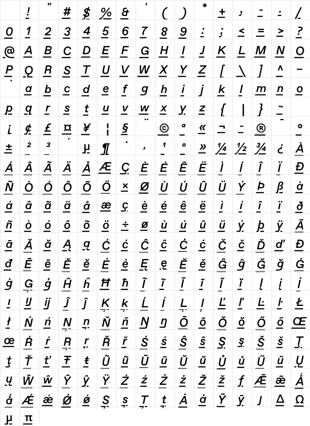 Favorit Lining Std Med Italic Character Map