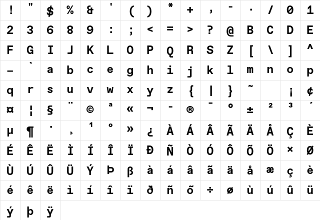 Favorit Mono Std Bold Character Map