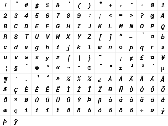 Favorit Mono Std Bold Italic Character Map