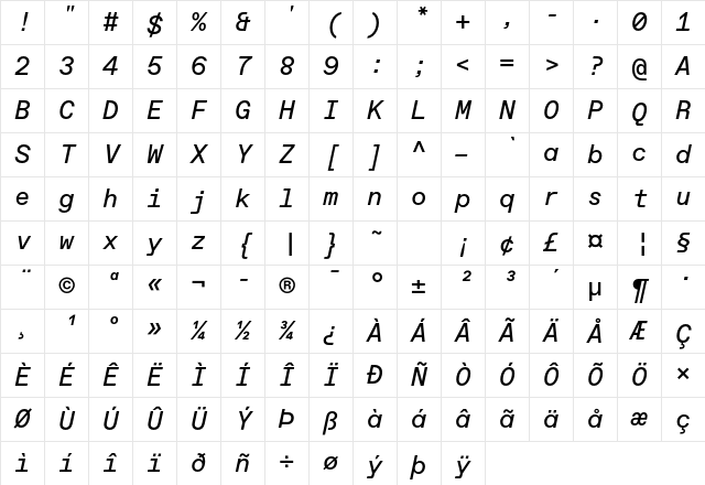 Favorit Mono Std Italic Character Map