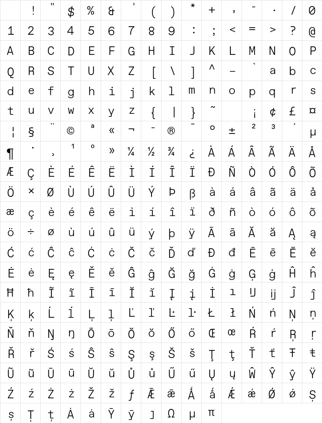 Favorit Mono Std Light Regular Character Map Favorit Mono Std Light Regular Character Map