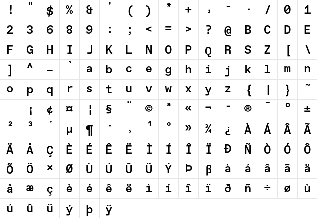 Favorit Mono Std Med Regular Character Map