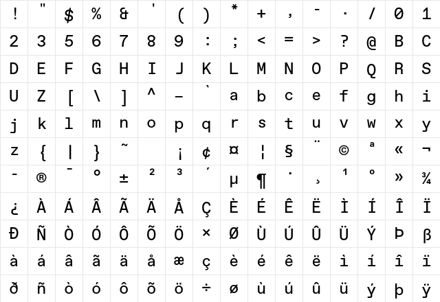 Favorit Mono Std Regular Character Map