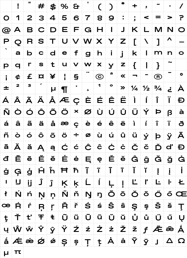 Favorit Std Bold Exp Bold Character Map Favorit Std Bold Exp Bold Character Map