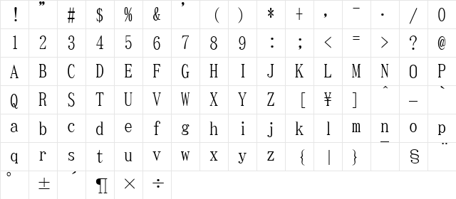 FCL Regular Character Map FCL Regular Character Map