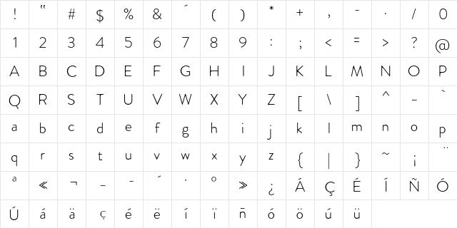 Febrero Light Character Map