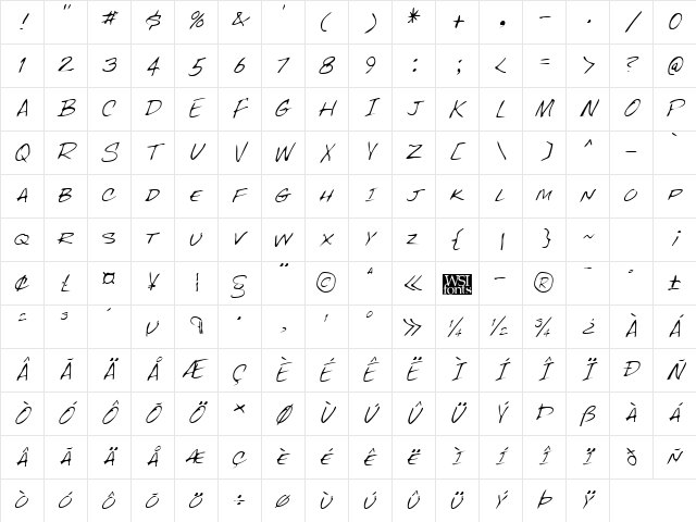 FentonsHand Regular Character Map