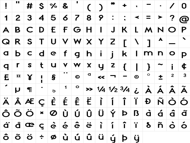 Feredon Expanded Regular Character Map