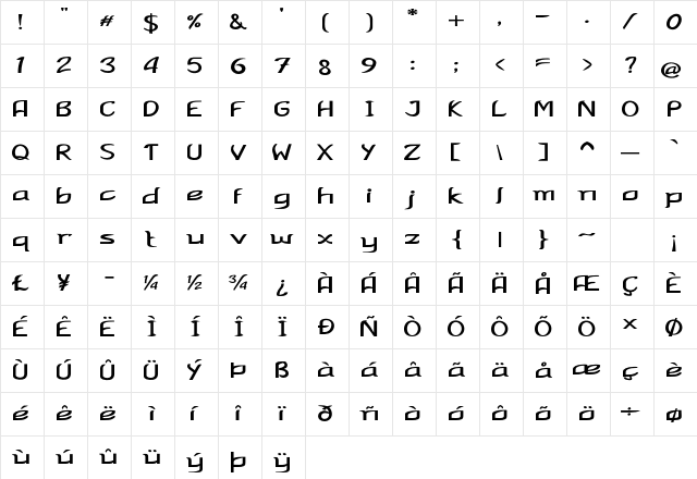 Ferris Expanded Bold Character Map
