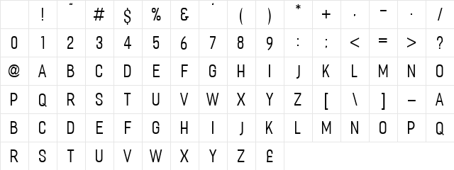 Fester Semi-condensed Book Character Map Fester Semi-condensed Book Character Map