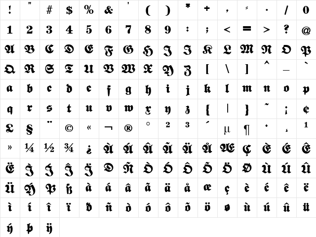 Fette National Fraktur Regular Character Map Fette National Fraktur Regular Character Map