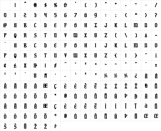 Fiddler's Cove Bold Character Map Fiddler's Cove Bold Character Map