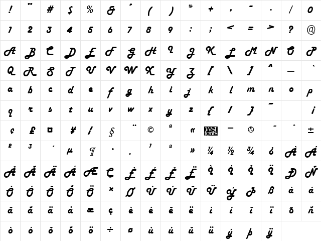 FiftiesHeavy Regular Character Map