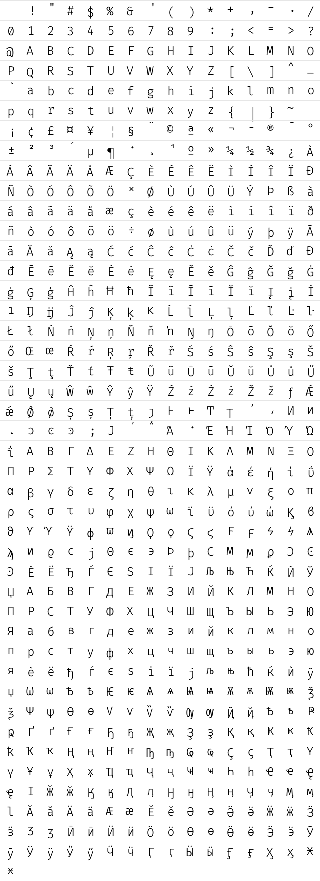Fira Code Light Regular Character Map Fira Code Light Regular Character Map