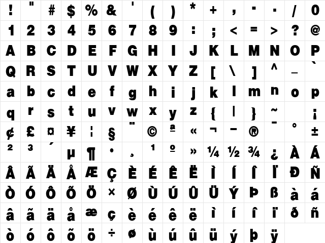 FireWalk36 Bold Character Map