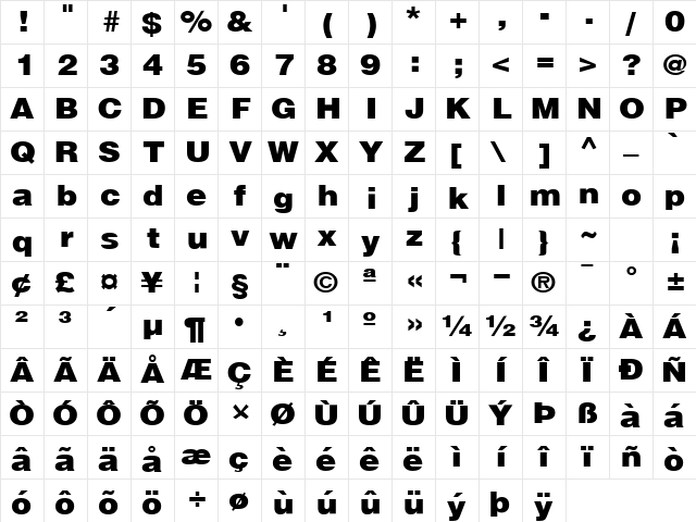 FireWalk36 Regular Character Map