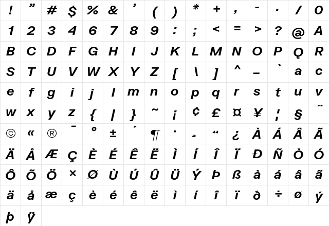 FK Grotesk Bold SemiItalic Character Map