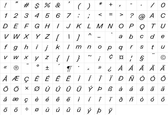 FK Grotesk Italic Character Map