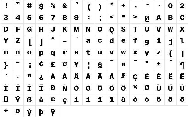 FK Grotesk Mono Black Character Map