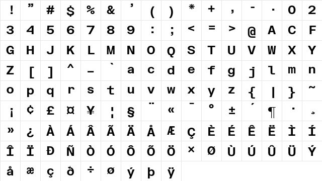 FK Grotesk Mono Bold Character Map