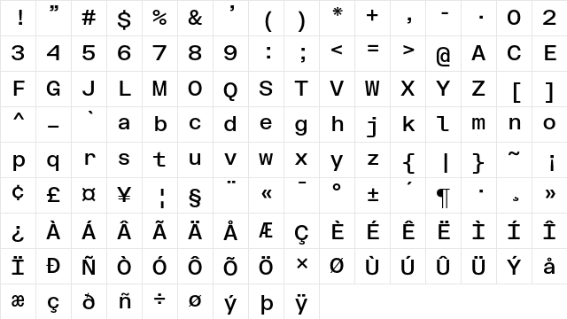 FK Grotesk Mono Medium Character Map FK Grotesk Mono Medium Character Map