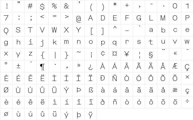 FK Grotesk Mono Thin Character Map