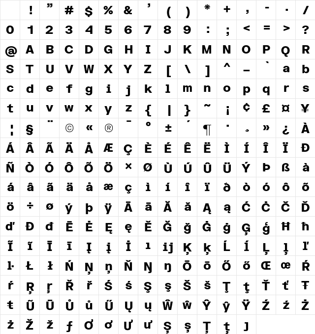 FK Grotesk SemiMono Black Character Map