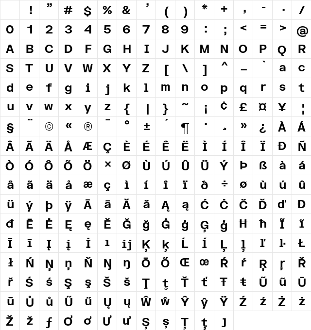 FK Grotesk SemiMono Bold Character Map