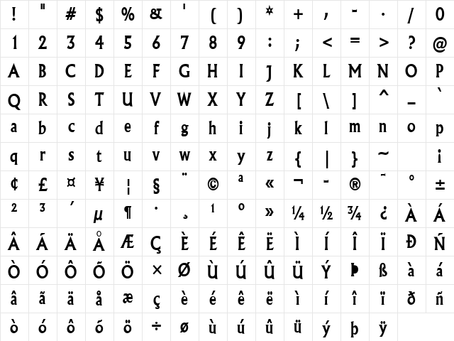 Flair-Condensed Bold Character Map