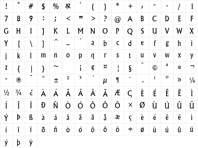 Flair-Condensed Normal Character Map