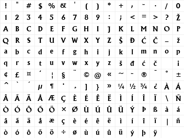 Flareserif Bold Character Map
