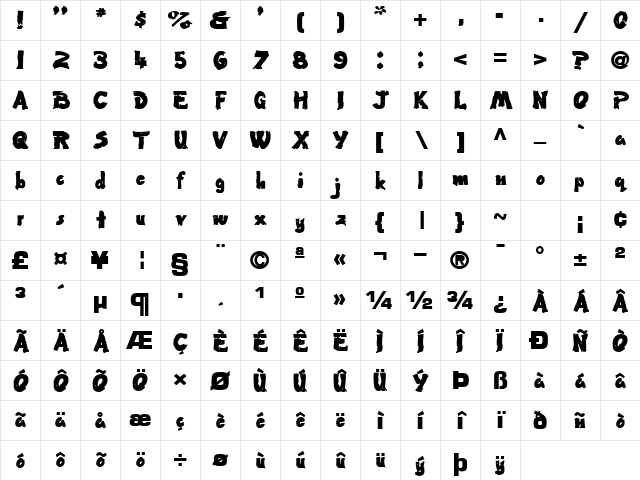 FlatBrush36 Bold Character Map