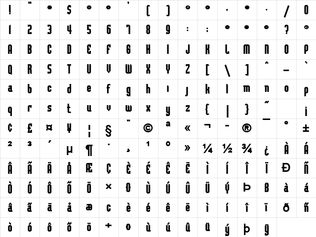 Flintstone Bold Character Map