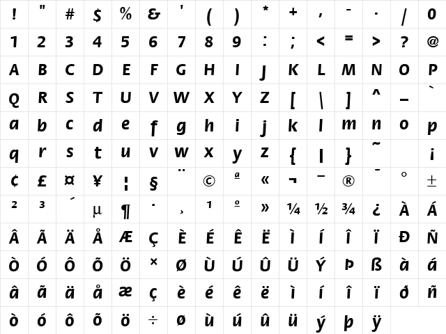 Flora ICG Bold Character Map