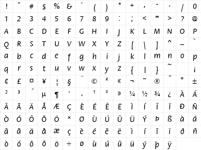 Flora ICG Regular Character Map