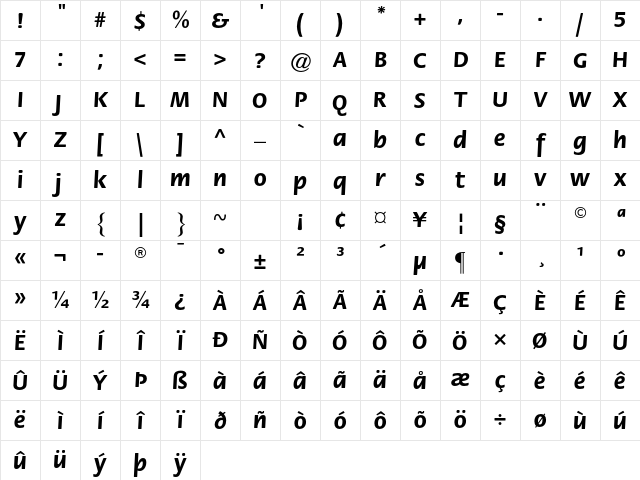 ITC Flora Std Bold Character Map