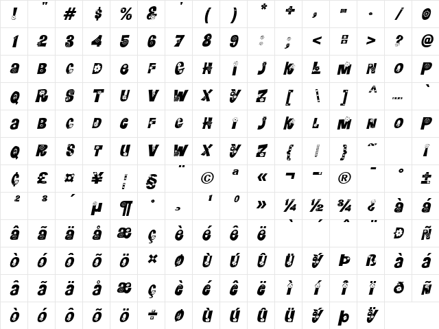 FlowerPower Italic Character Map FlowerPower Italic Character Map