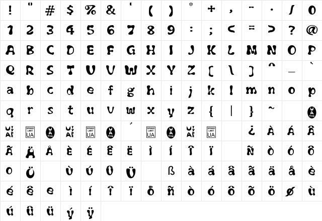 Flubber Regular Character Map
