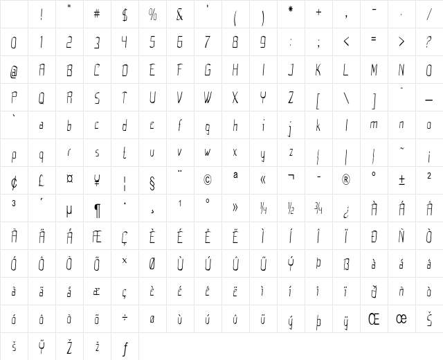 Flub Condensed Regular Character Map Flub Condensed Regular Character Map