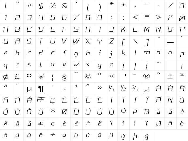 Flub Extra-expanded Regular Character Map