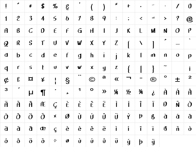 Flush Expanded Bold Character Map Flush Expanded Bold Character Map