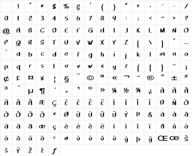 Flush Extra-expanded Bold Character Map Flush Extra-expanded Bold Character Map