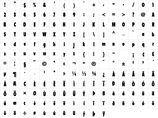 Flyer LT Std Extra Black Condensed Character Map