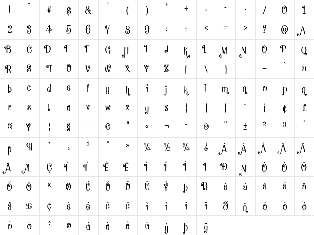 Flying Dahlia Condensed Bold Character Map
