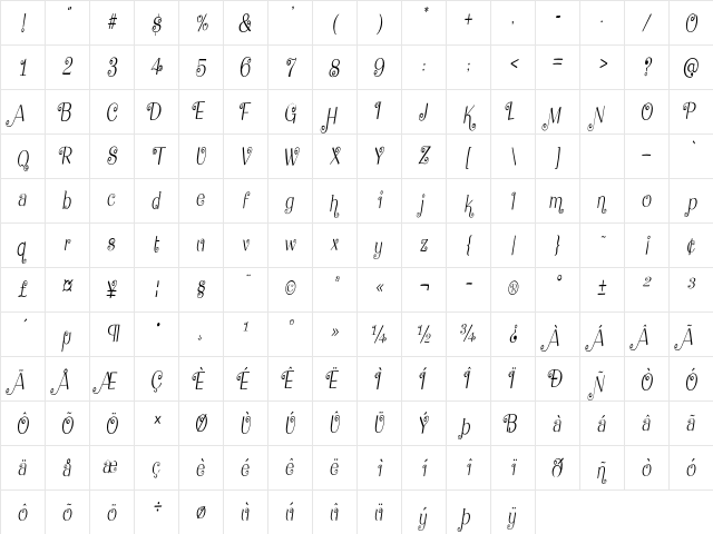 Flying Dahlia Condensed Italic Character Map Flying Dahlia Condensed Italic Character Map