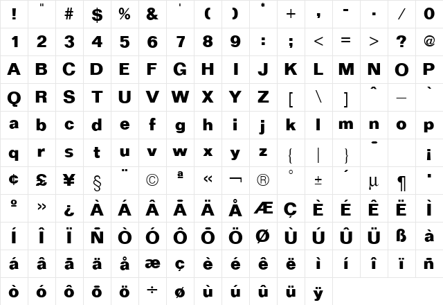 Folio ICG Bold Character Map Folio ICG Bold Character Map