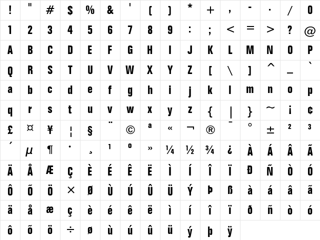 Folio Bold Condensed Character Map