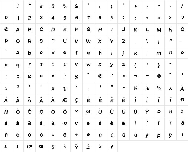 Font Regular Character Map